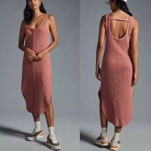 Daily Practice By Anthropologie Waffle Knit Button-Front Midi Dress In Coral XS